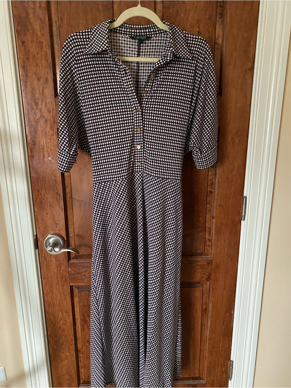 Lauren Ralph Lauren Black, Brown, and Cream mini-Houndstooth print Maxi Dress